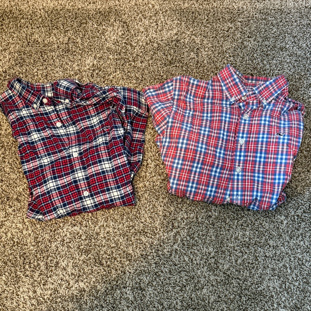 Vineyard Vines Kids Plaid Button Down Shirts - Red, Blue, and White